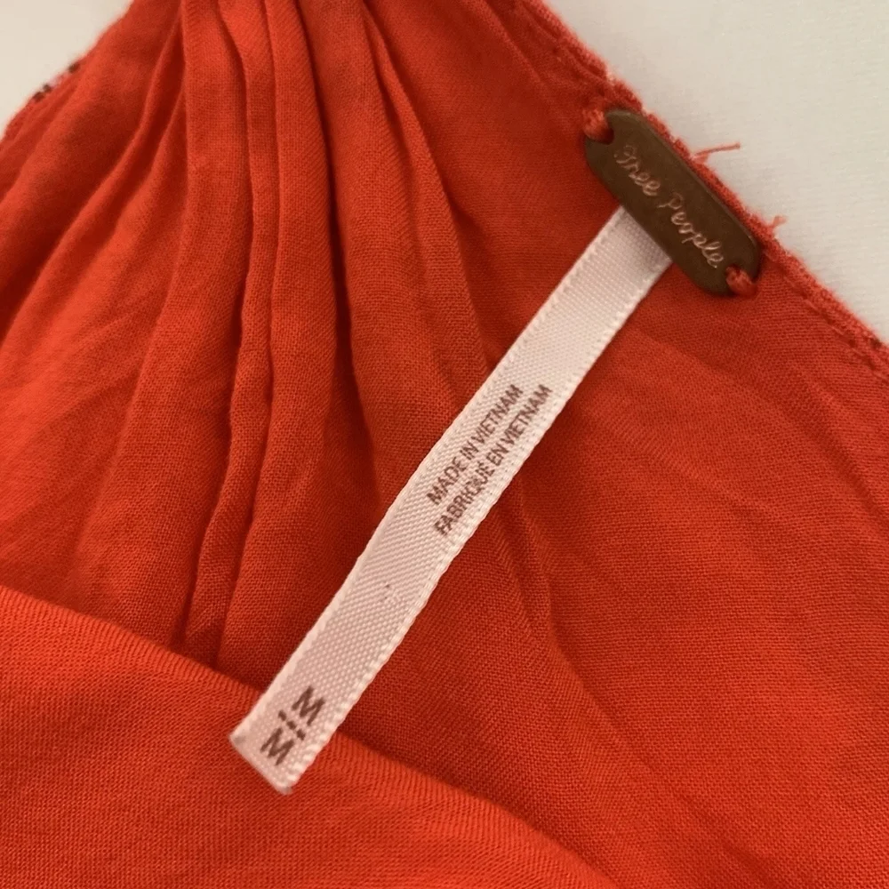 Free People One Shoulder Floral Mini Dress Coral Red Smocked Boho Tiered Dress